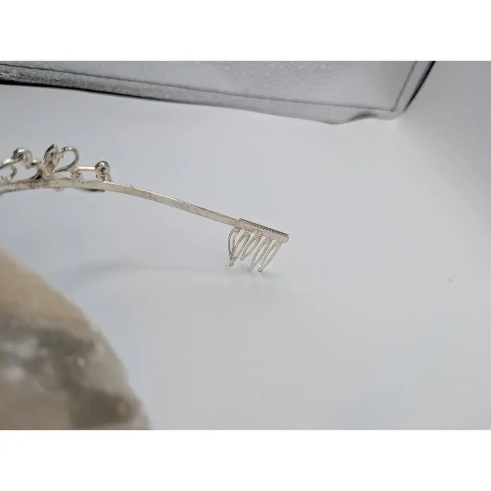 Elegant Silver Tone Rhinestone Tiara Headband Crown with Combs Wedding Prom